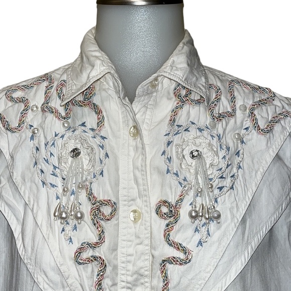 Vintage 90S AT!LAST Bling Front Sleeveless Button Blouse~L - Picture 2 of 7